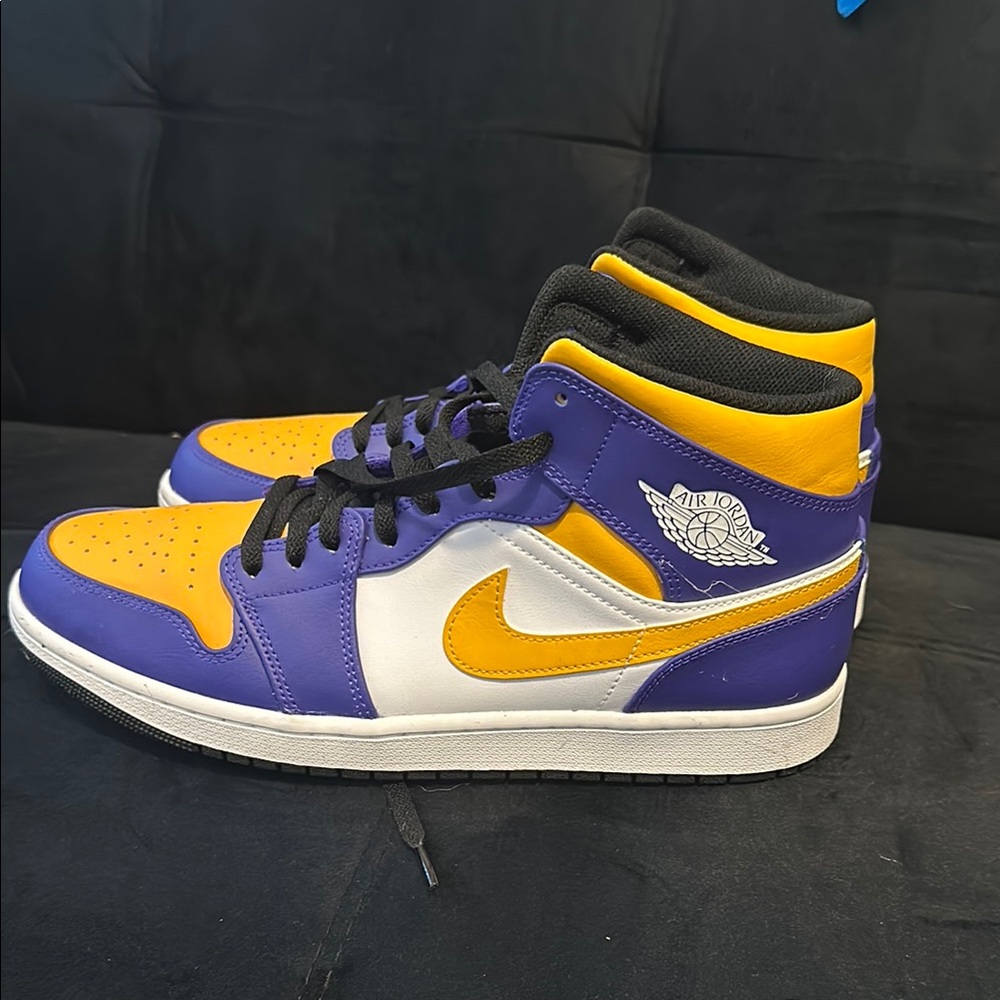 Air Jordan High Top Purple and Yellow Sneakers